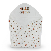 Velvet Baby Blanket – Off-White/Beige with “Hello World” Design