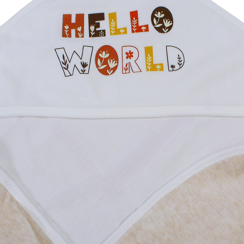 Velvet Baby Blanket – Off-White/Beige with “Hello World” Design