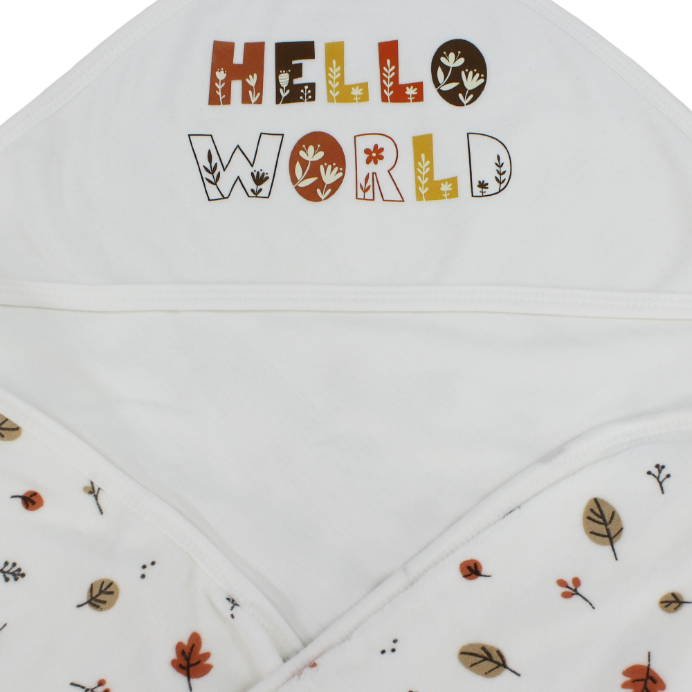 Velvet Baby Blanket – Off-White/Beige with “Hello World” Design