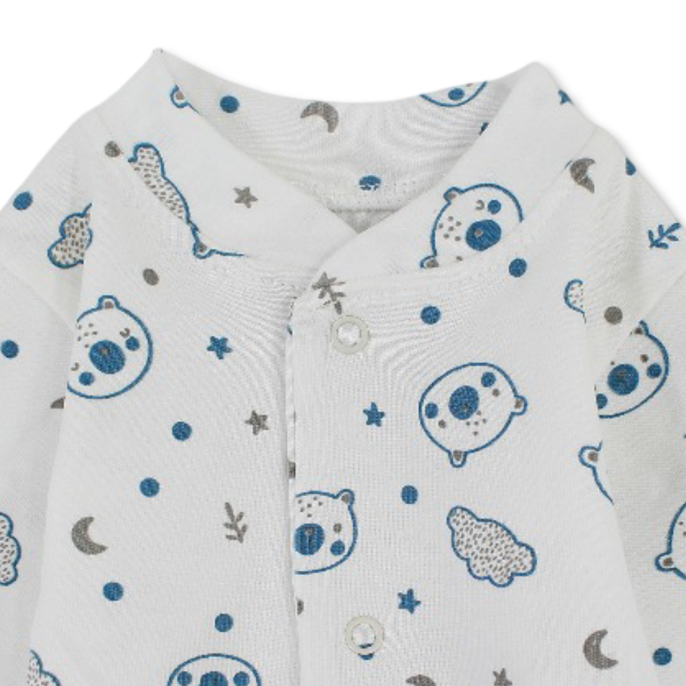 Baby Boys Cotton Footless Onesie – Off-White with Teddy Bear Print