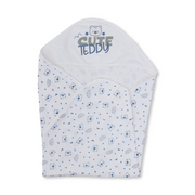 Cotton Baby Blanket – Off-White with "Cute Teddy" Print