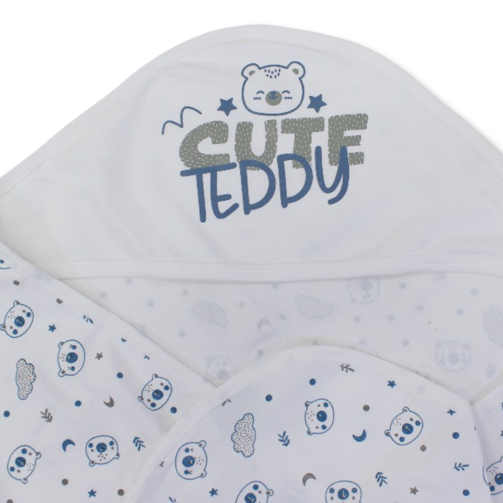 Cotton Baby Blanket – Off-White with "Cute Teddy" Print
