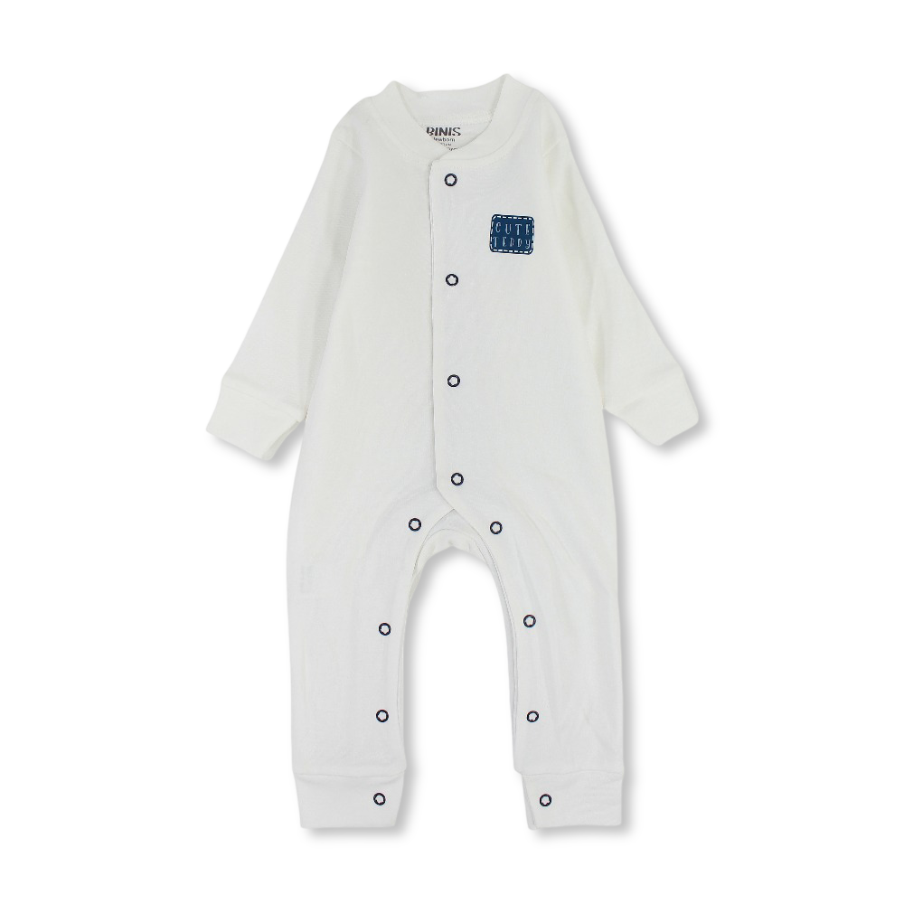 Baby Boys Cotton Footless Onesie – "Cute Teddy" Embroidery - Clothing - Berceau