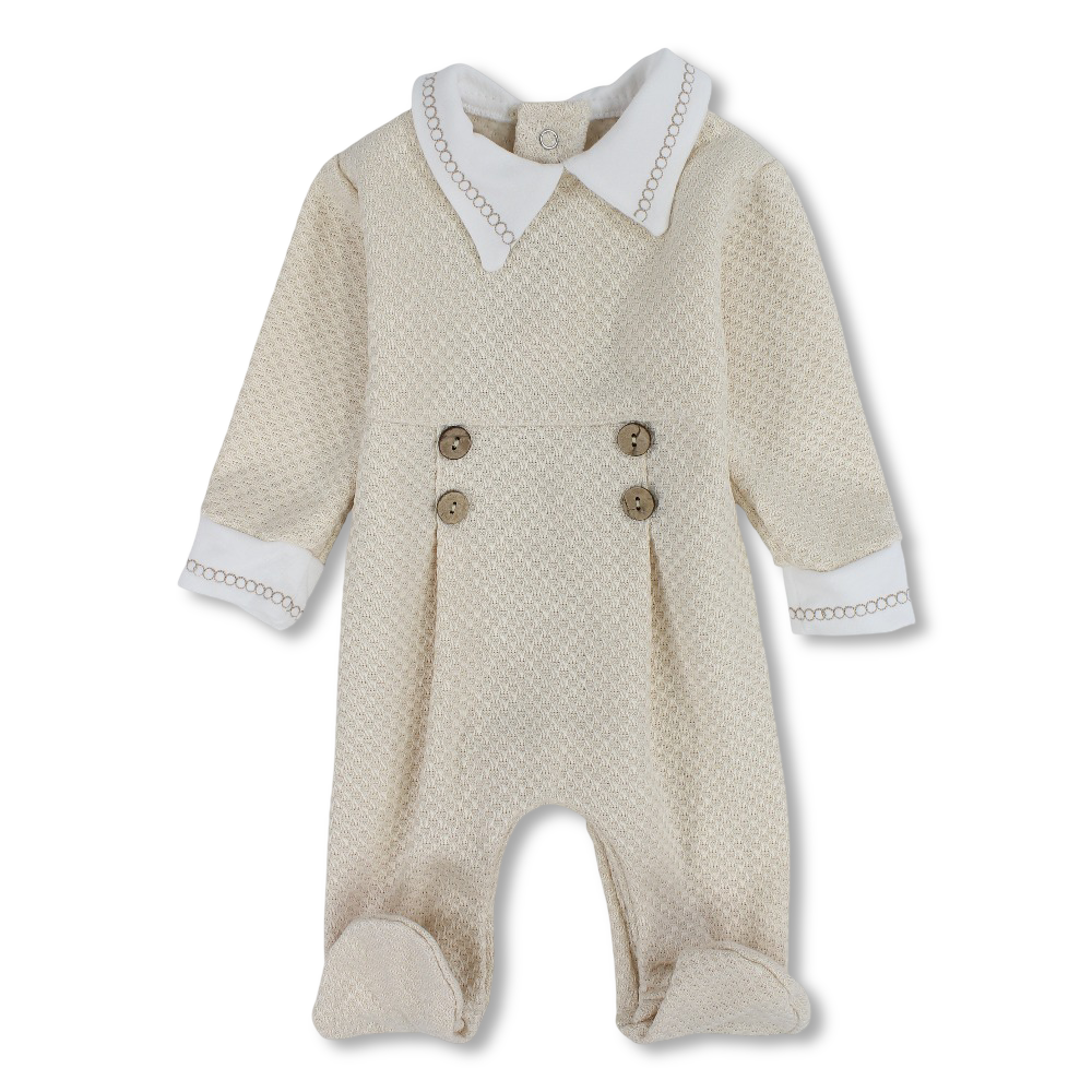 Baby Boys Cotton Baby Footie – Waffle Texture and Button Detail