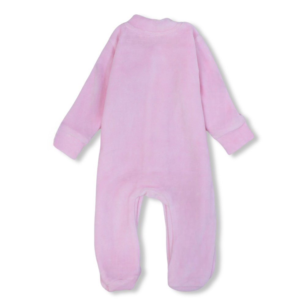 Baby Girls Velvet Baby Footie – Cute Bear Design