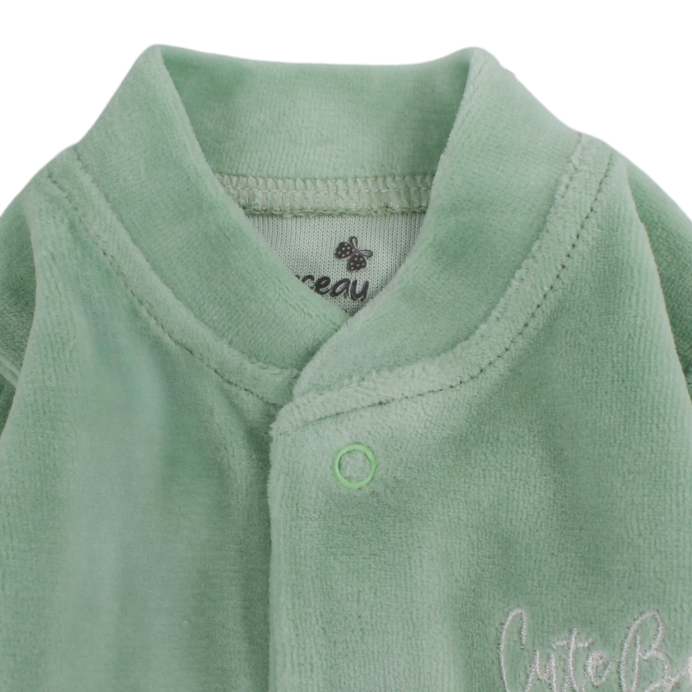 Baby Girls Velvet Baby Footie – Cute Bear Design