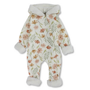 Baby Girls Fleeced Footless Onesie – Off-White with Floral Print