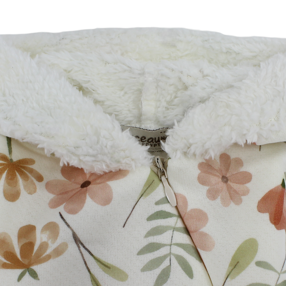 Baby Girls Fleeced Footless Onesie – Off-White with Floral Print