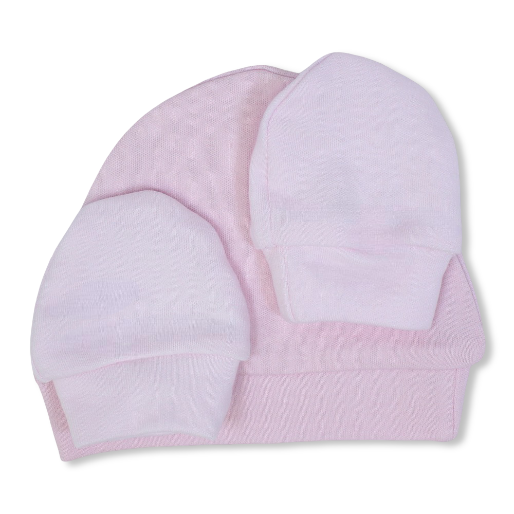 Unisex Baby Cotton Soft Newborn Set – (Beanie + Hand Mittens)