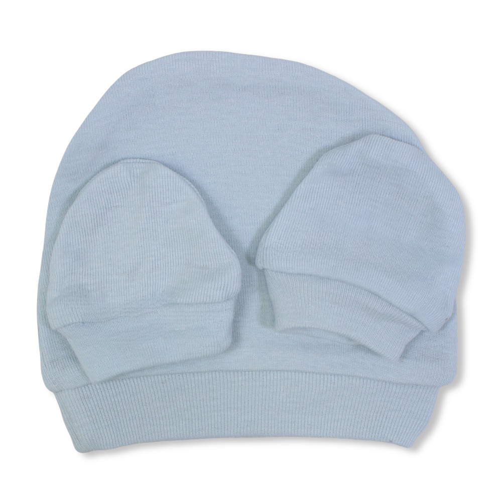 Unisex Baby Cotton Soft Newborn Set – (Beanie + Hand Mittens)