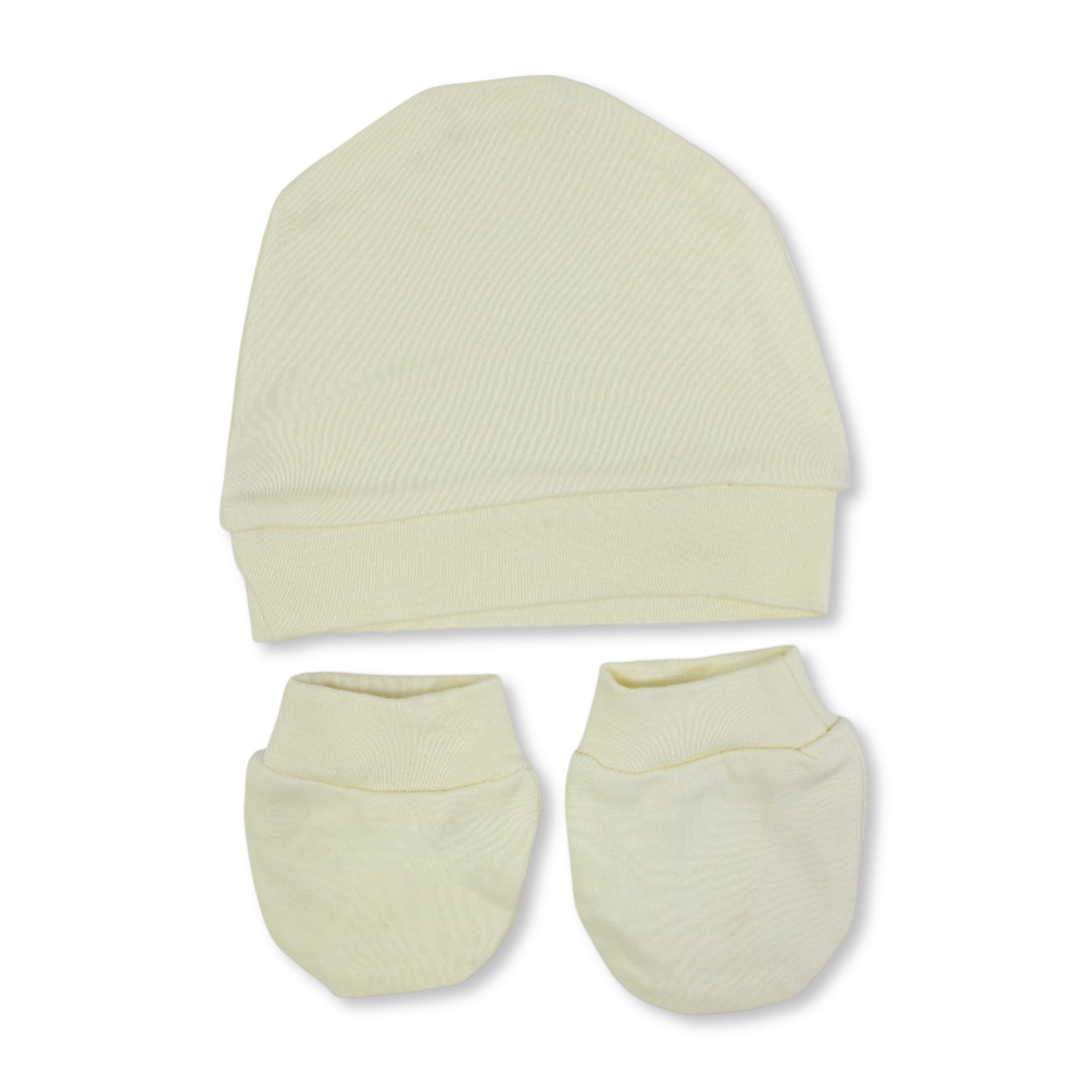 Unisex Baby Cotton Soft Newborn Set – (Beanie + Hand Mittens)