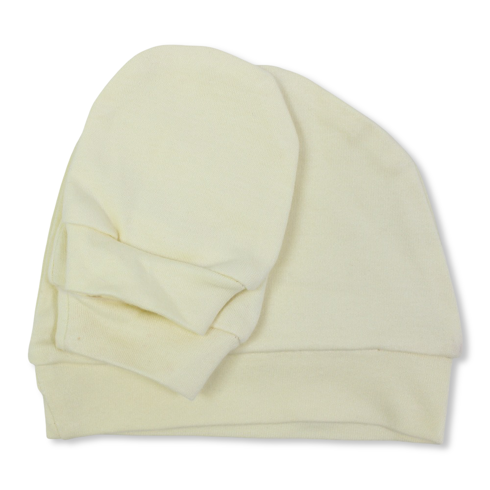 Unisex Baby Cotton Soft Newborn Set – (Beanie + Hand Mittens)