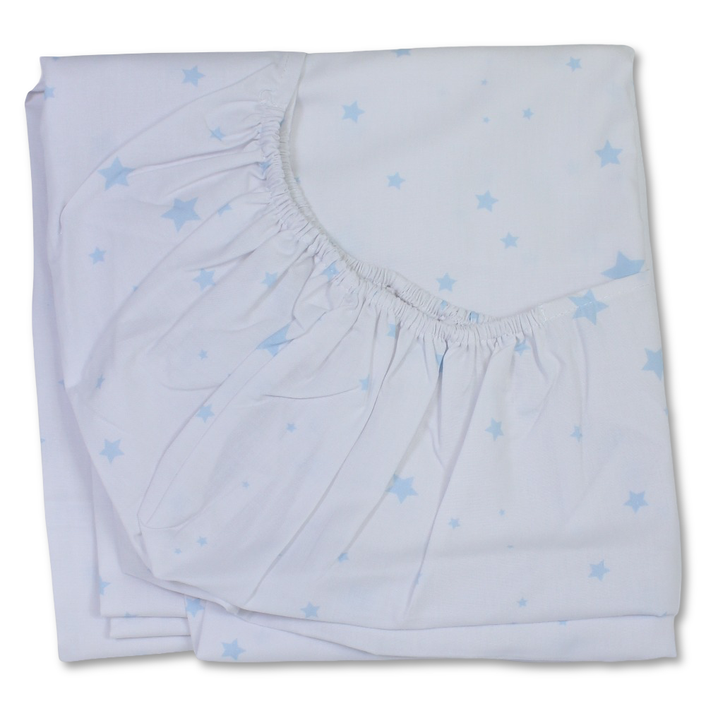 Cotton Bed Sheets Set – White with Baby Blue Stars Print