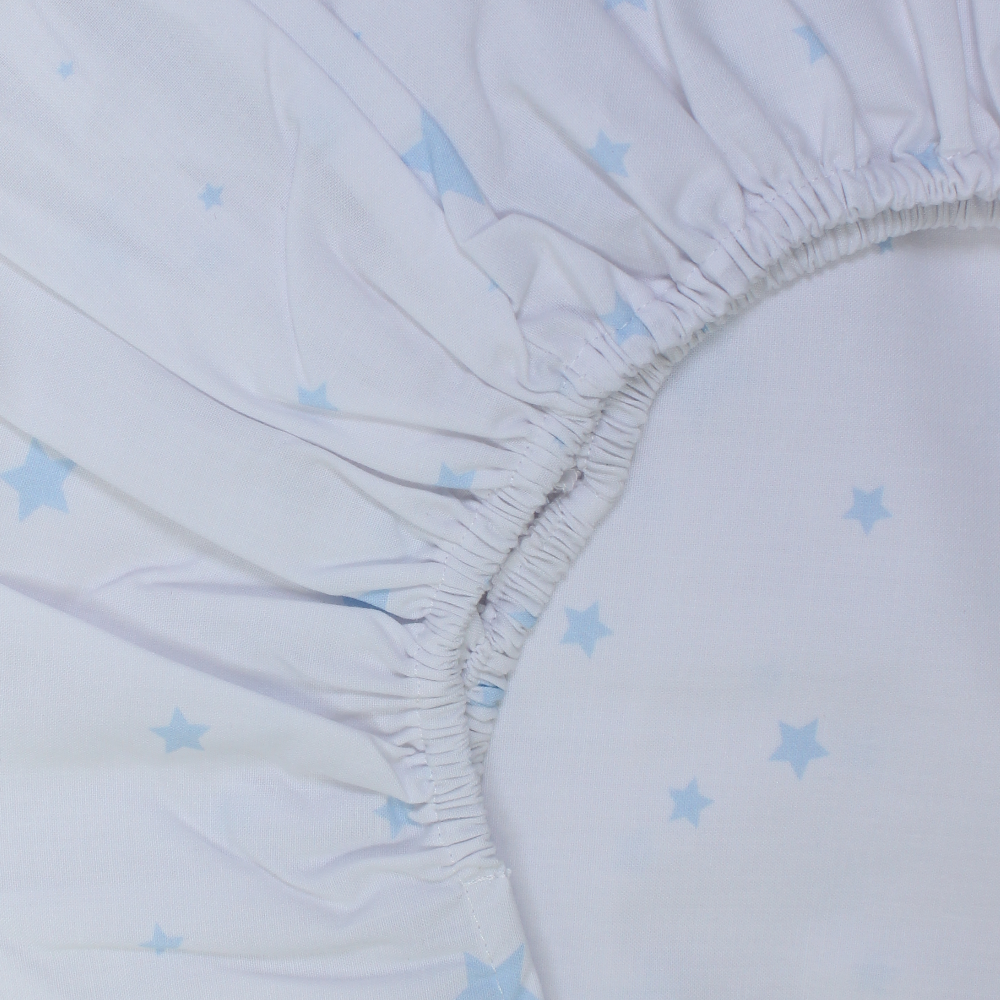 Cotton Bed Sheets Set – White with Baby Blue Stars Print