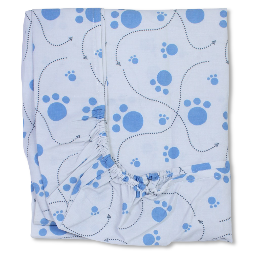 Cotton Bed Sheets Set – White with Baby Blue Footprints