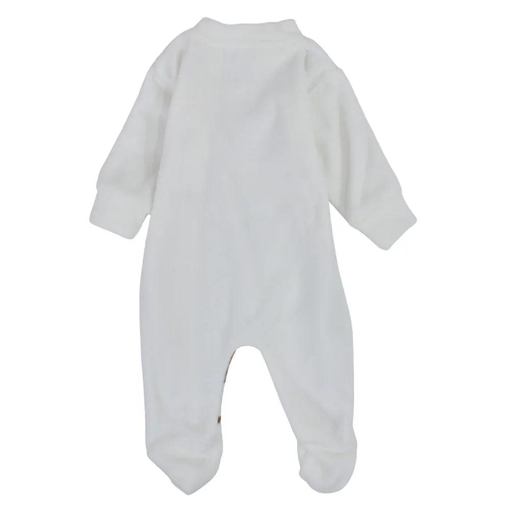 Baby Boys Velvet Baby Footie – Off-White with Animals Print