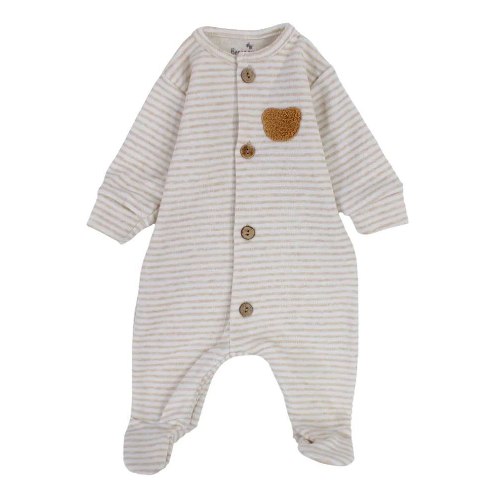 Baby Boys Baby Footie – Striped Beige Design