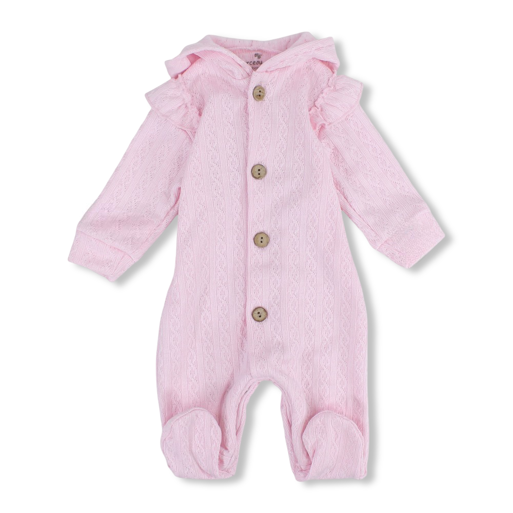 Baby Girls Cotton Hooded Baby Footie – Pink