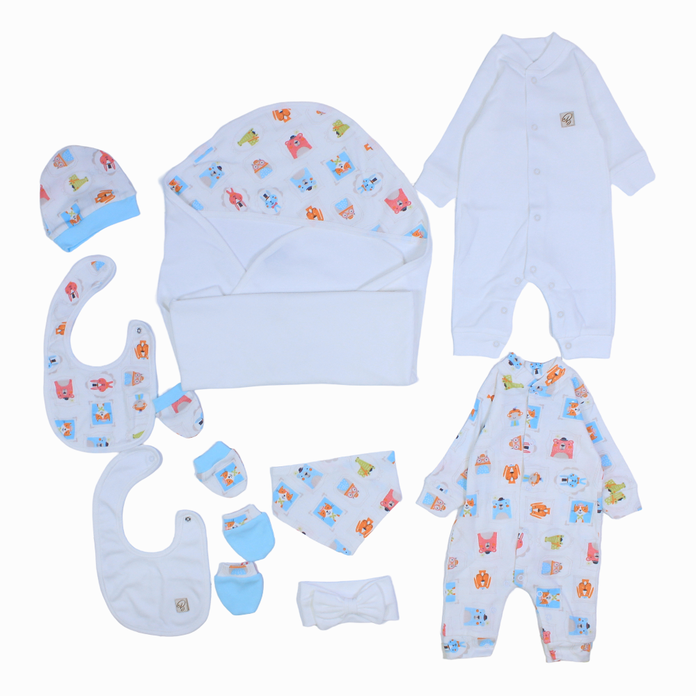 Baby Girls Cotton Clothes Gift Box – Off-White with Animal Faces