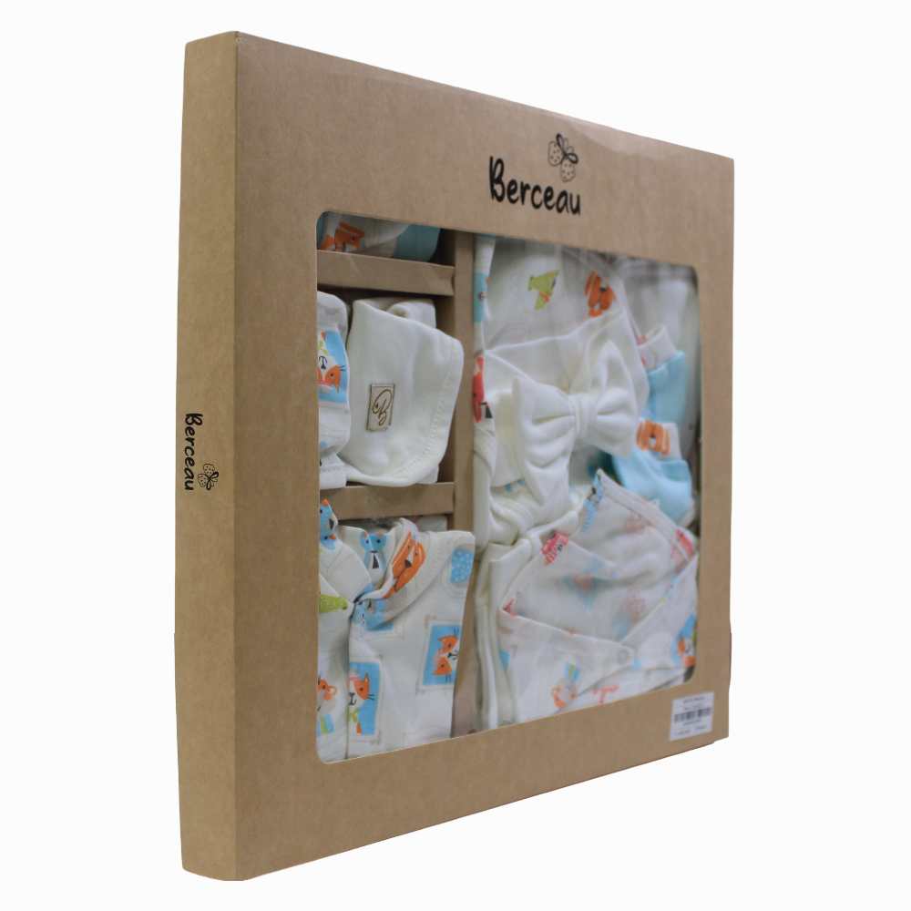 Baby Girls Cotton Clothes Gift Box – Off-White with Animal Faces
