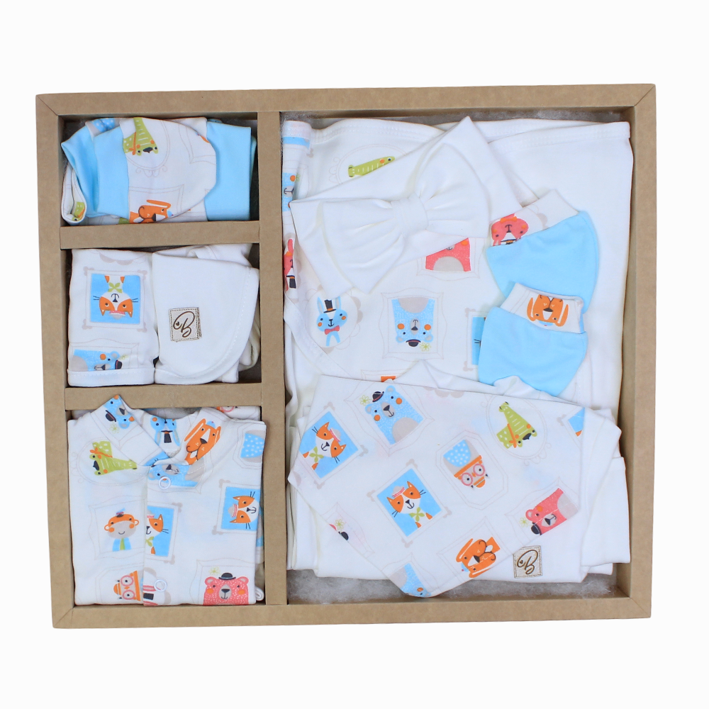 Baby Girls Cotton Clothes Gift Box – Off-White with Animal Faces
