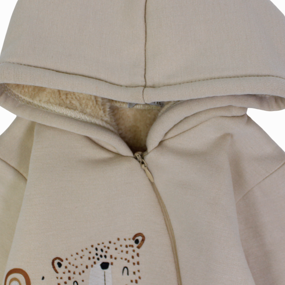Baby Boys Hooded Overall - Beige with Animals Print