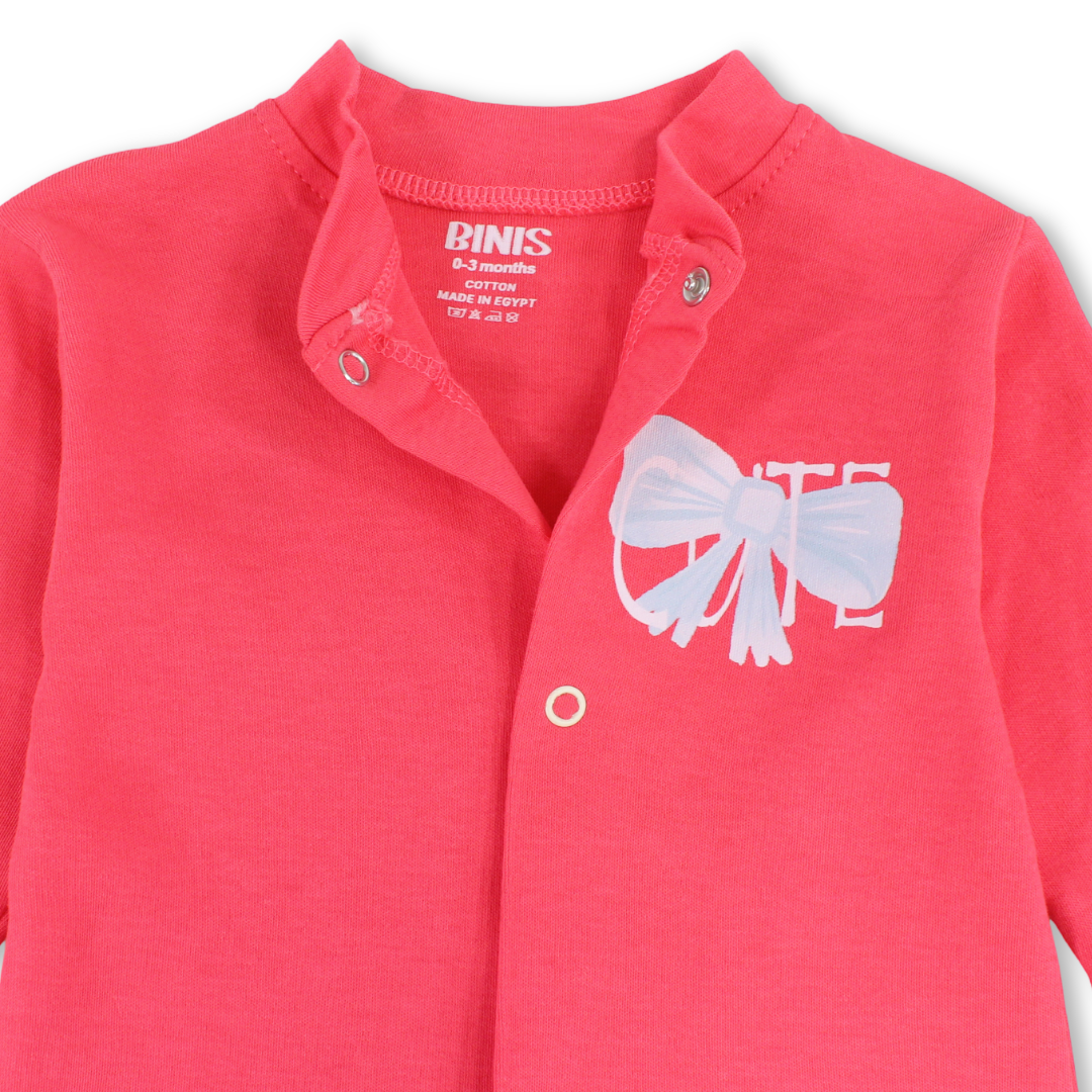 Baby Girls Cotton Footless Onesie – Watermelon with Bow Print