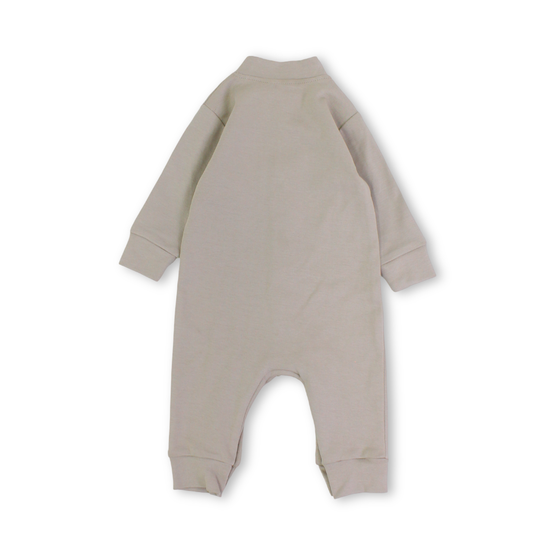 Baby Boys Cotton Footless Onesie – Beige with Puppy Print