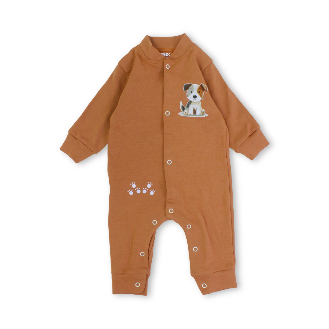Baby Boys Cotton Footless Onesie – Brick with Puppy Print