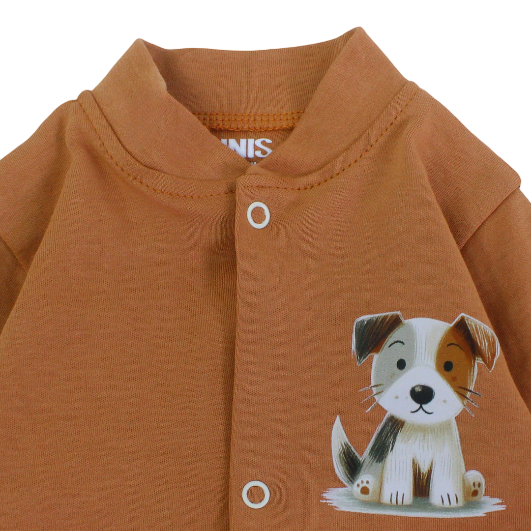 Baby Boys Cotton Footless Onesie – Brick with Puppy Print