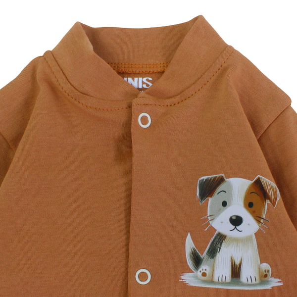 Baby Boys Cotton Footless Onesie – Brick with Puppy Print