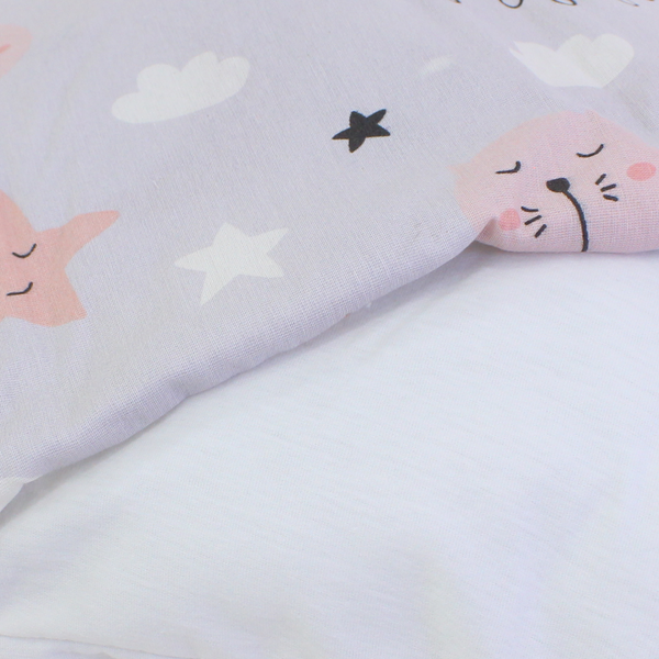 Cotton Pillow + Pillowcase – Grey with Crescent Moon and Stars ,Cloud Print