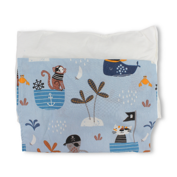 Baby Pillow with Pillowcase – Light Blue with Pirate Animal Print
