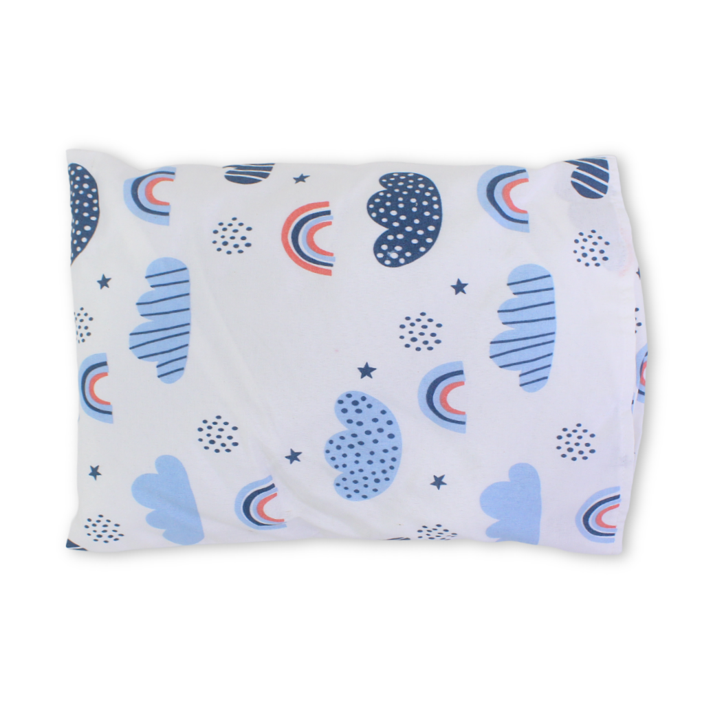 Cotton Pillow + Pillowcase – White with Rainbow and Clouds Print