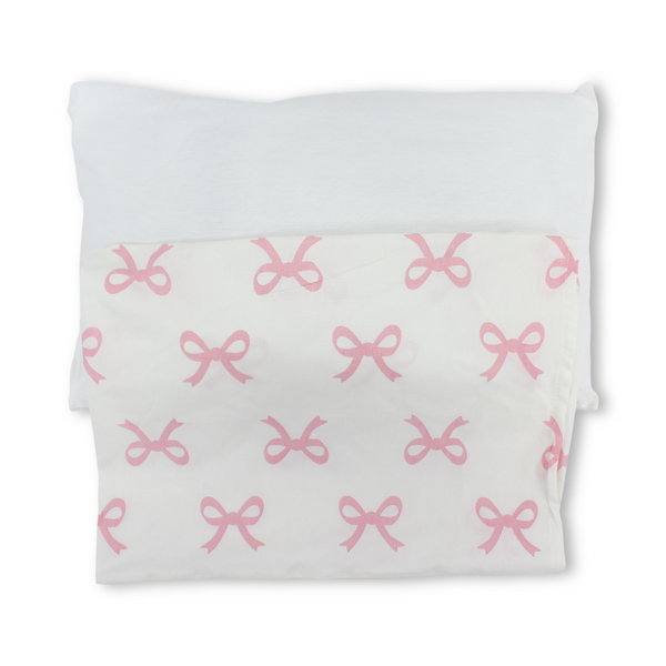 Cotton Pillow + Pillowcase – Off-White with Bows Print