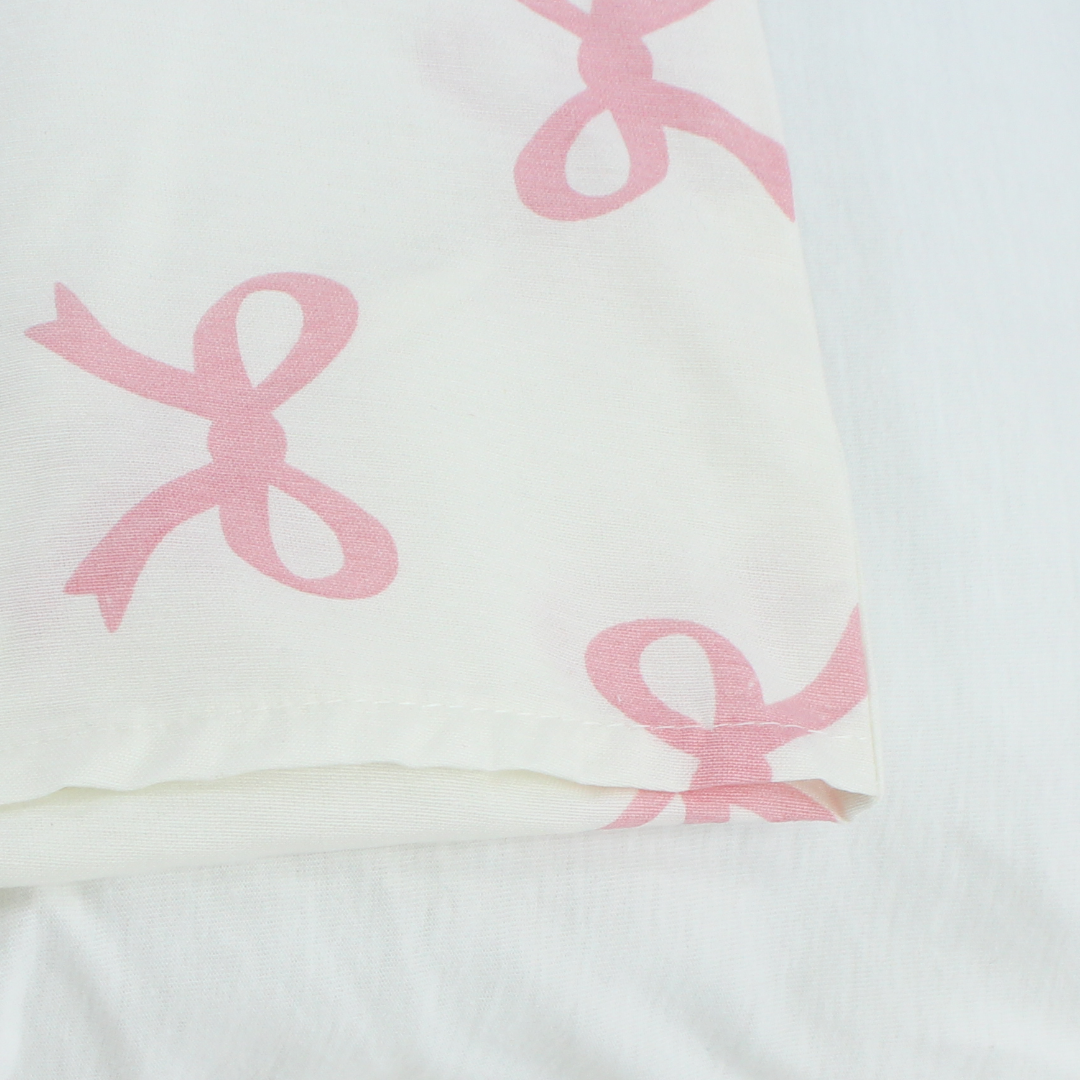 Cotton Pillow + Pillowcase – Off-White with Bows Print
