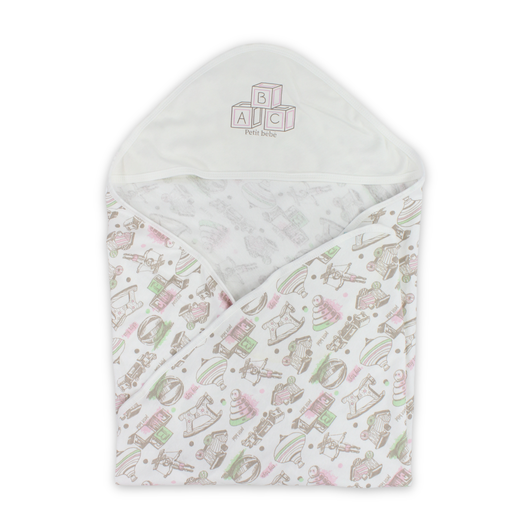 Cotton Baby Blanket – Pink & White with "ABC" Print