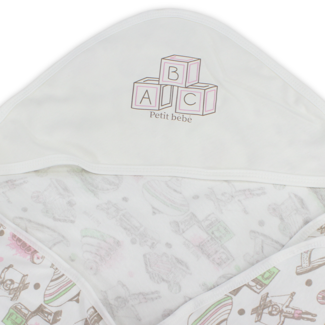 Cotton Baby Blanket – Pink & White with "ABC" Print