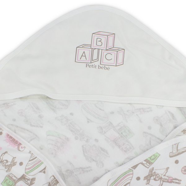 Cotton Baby Blanket – Pink & White with "ABC" Print