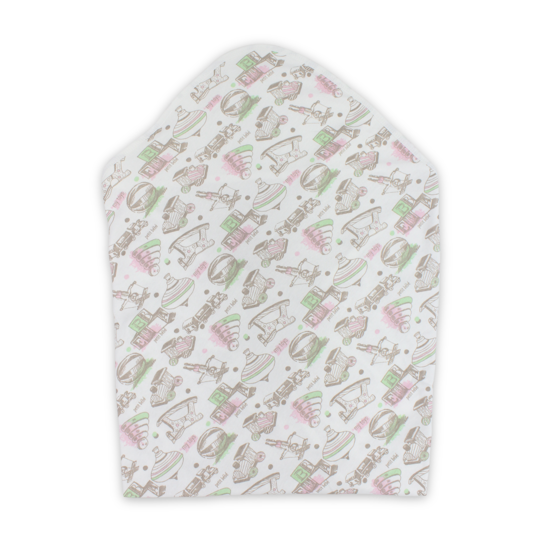 Cotton Baby Blanket – Pink & White with "ABC" Print