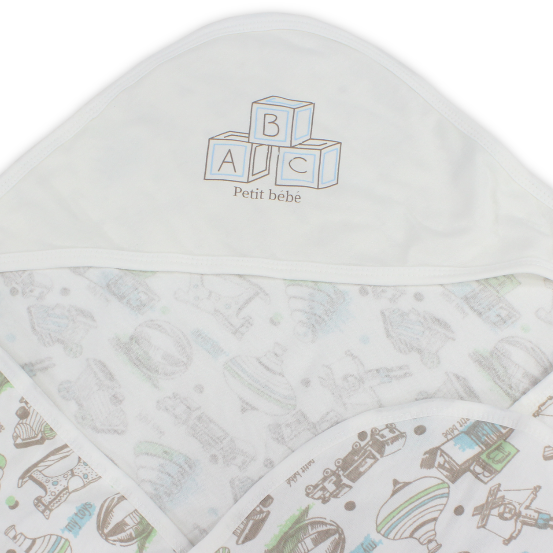 Cotton Baby Blanket – Baby Blue & White with "ABC" Print
