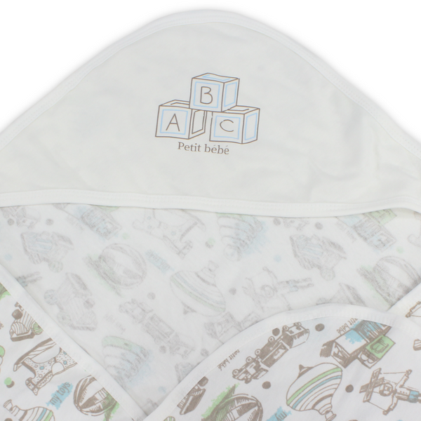 Cotton Baby Blanket – Baby Blue & White with "ABC" Print