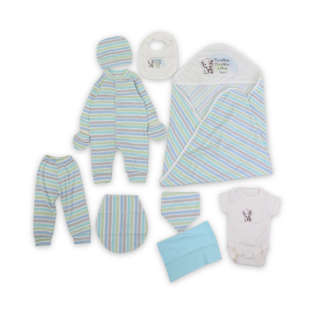 Baby Boys Cotton Gift Clothes Box – Aqua & White