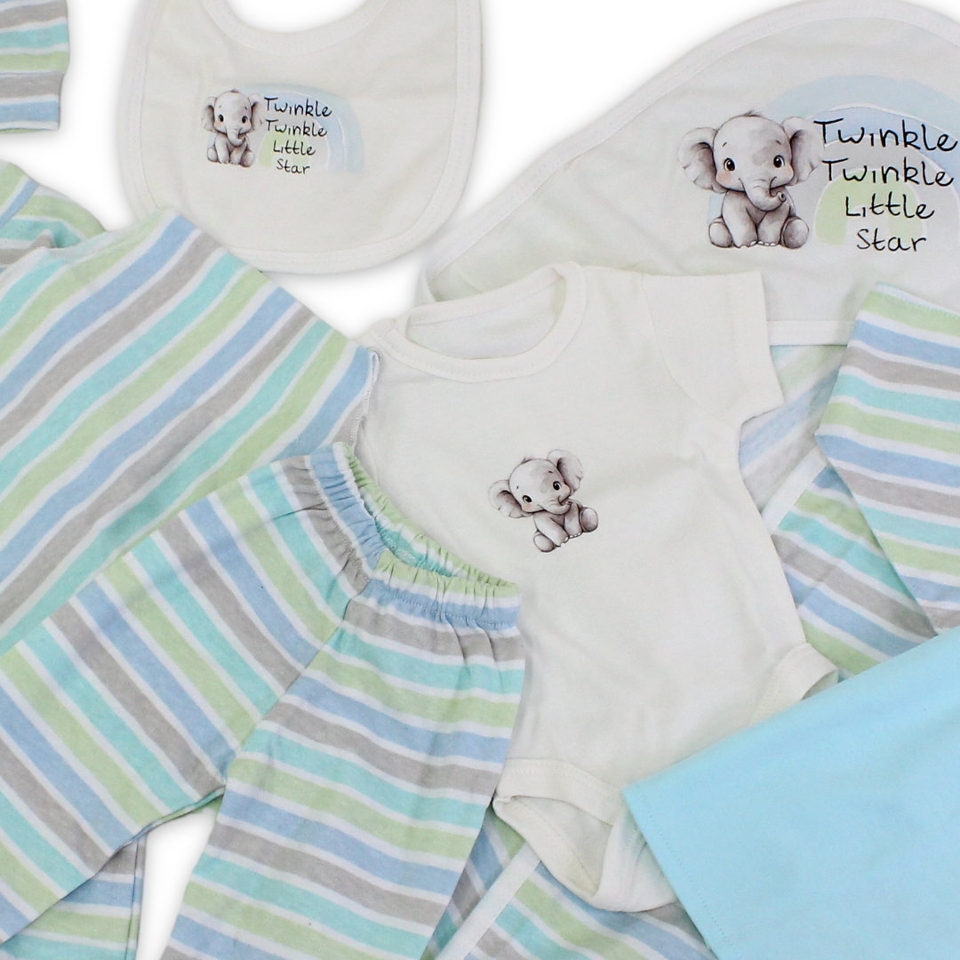 Baby Boys Cotton Gift Clothes Box – Aqua & White