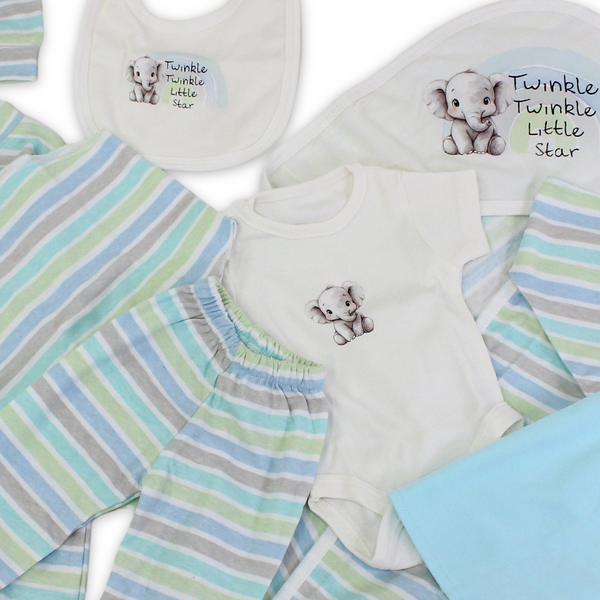 Baby Boys Cotton Gift Clothes Box – Aqua & White