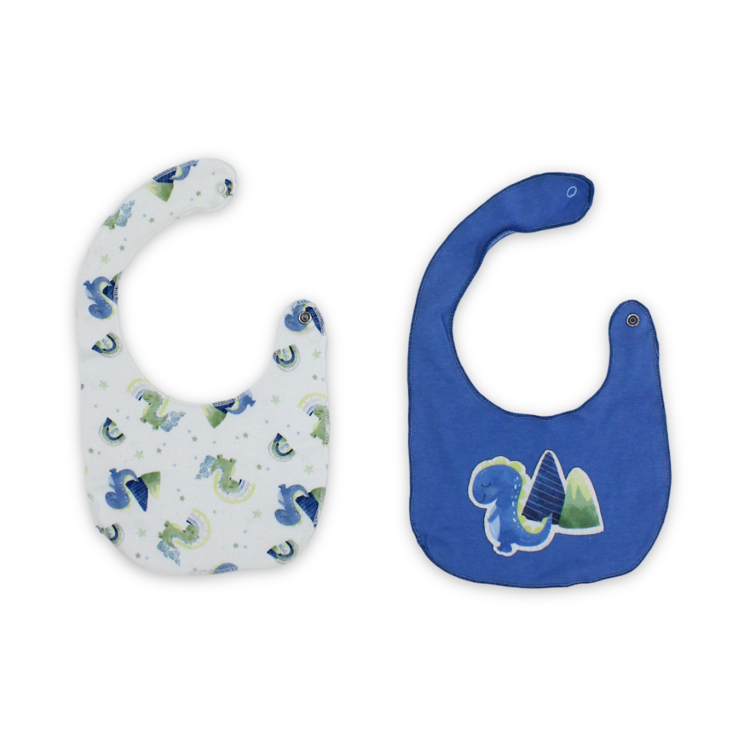 Cotton Baby Bib – Blue & White with Dino Print