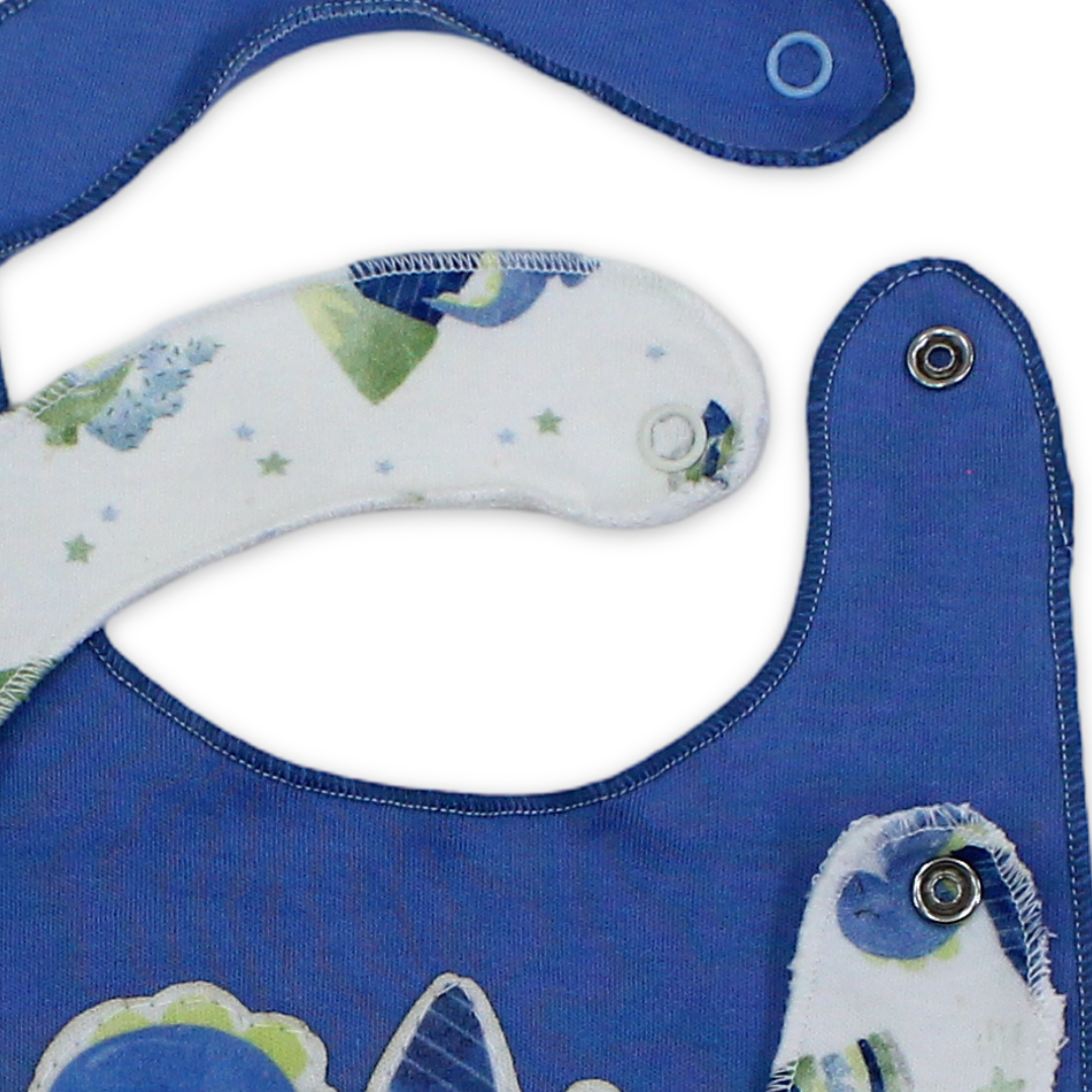 Cotton Baby Bib – Blue & White with Dino Print