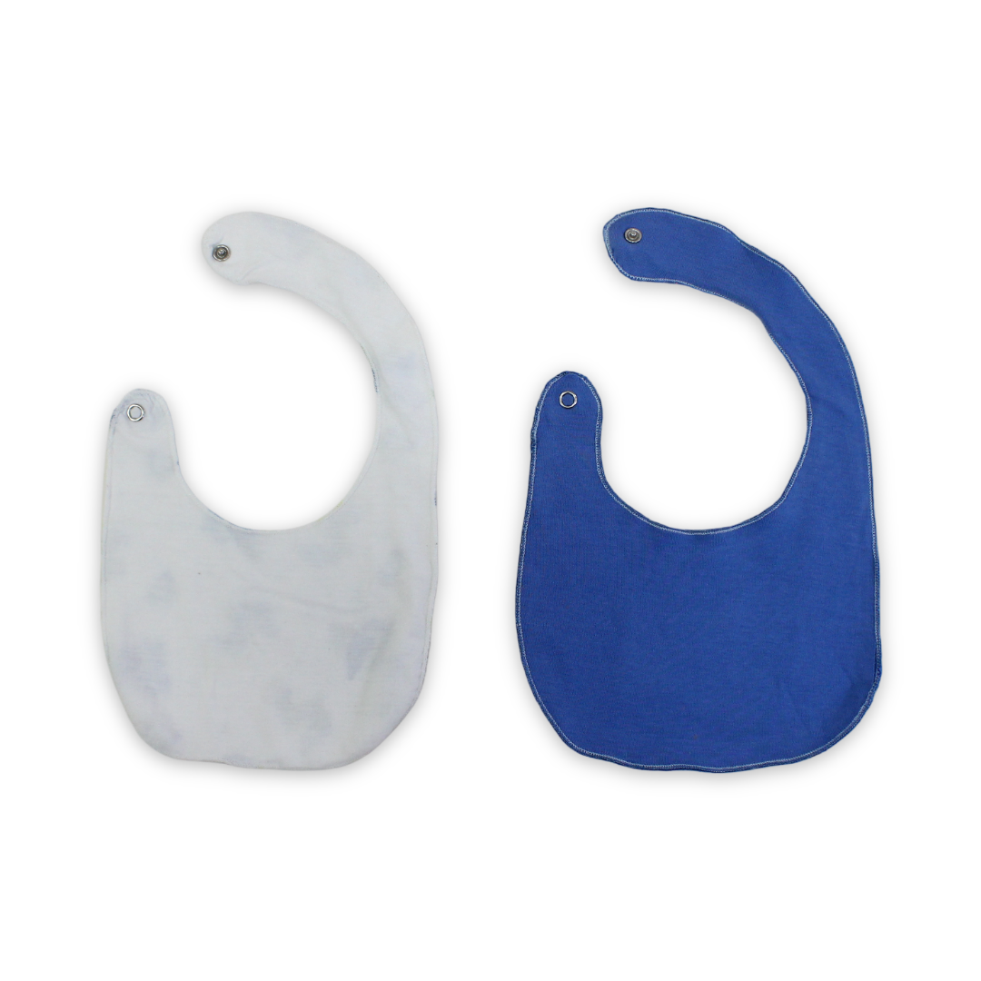 Cotton Baby Bib – Blue & White with Dino Print