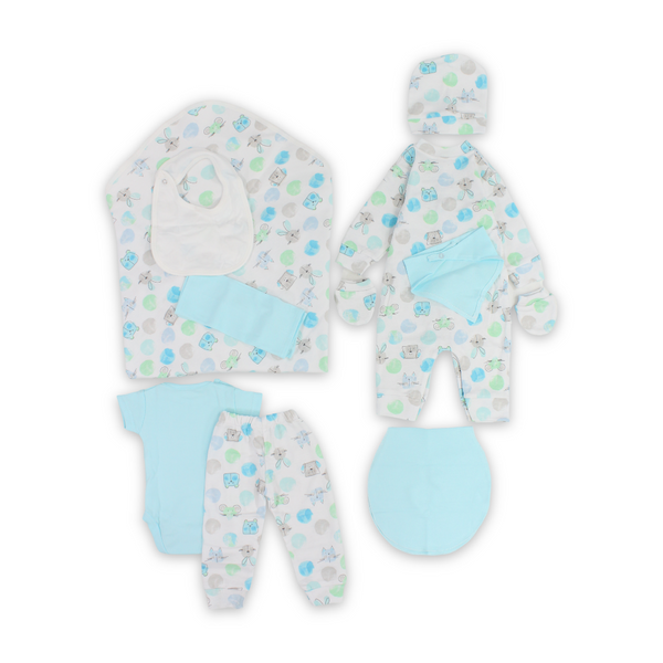 Baby Boys Cotton Gift Clothes Box – Aqua & White