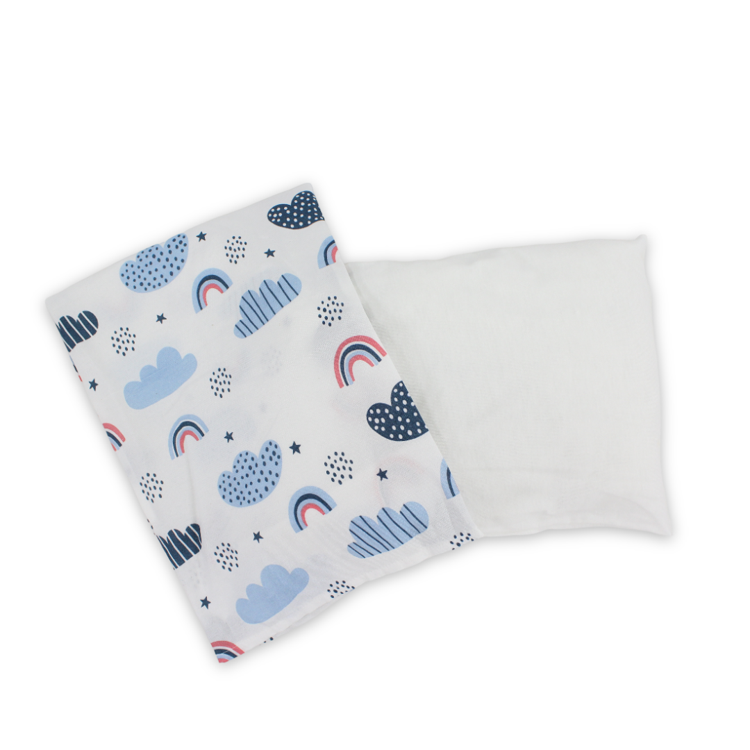 Cotton Baby Pillow – White with Rainbow Print